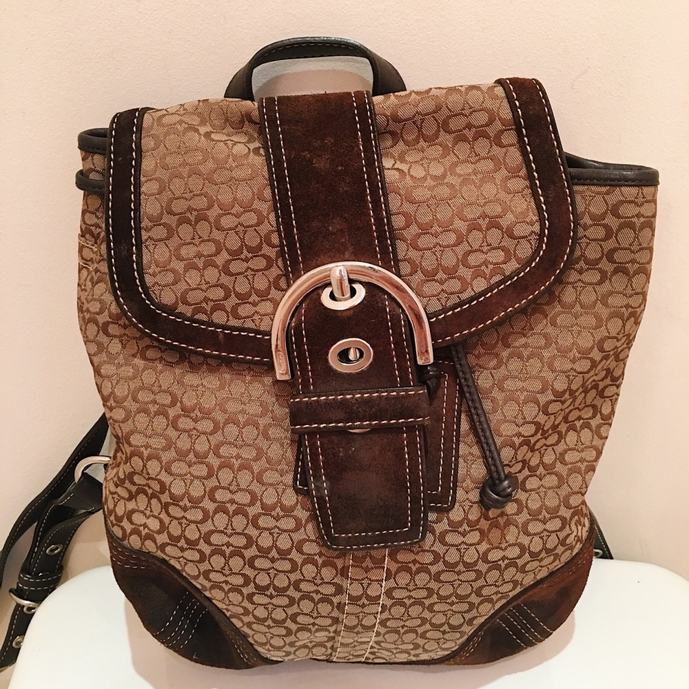Genuine  Brown Coach Backpack with Leather Trim